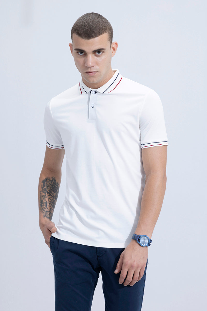 Seamless Stitch White Polo T-Shirt