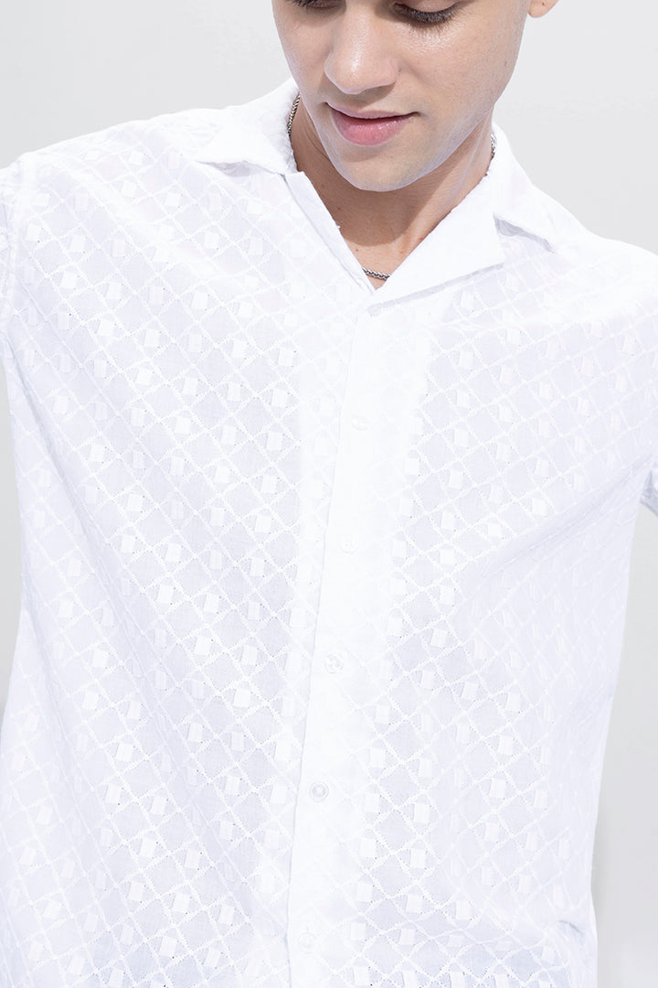 Diamond Cut White Embroidery Shirt