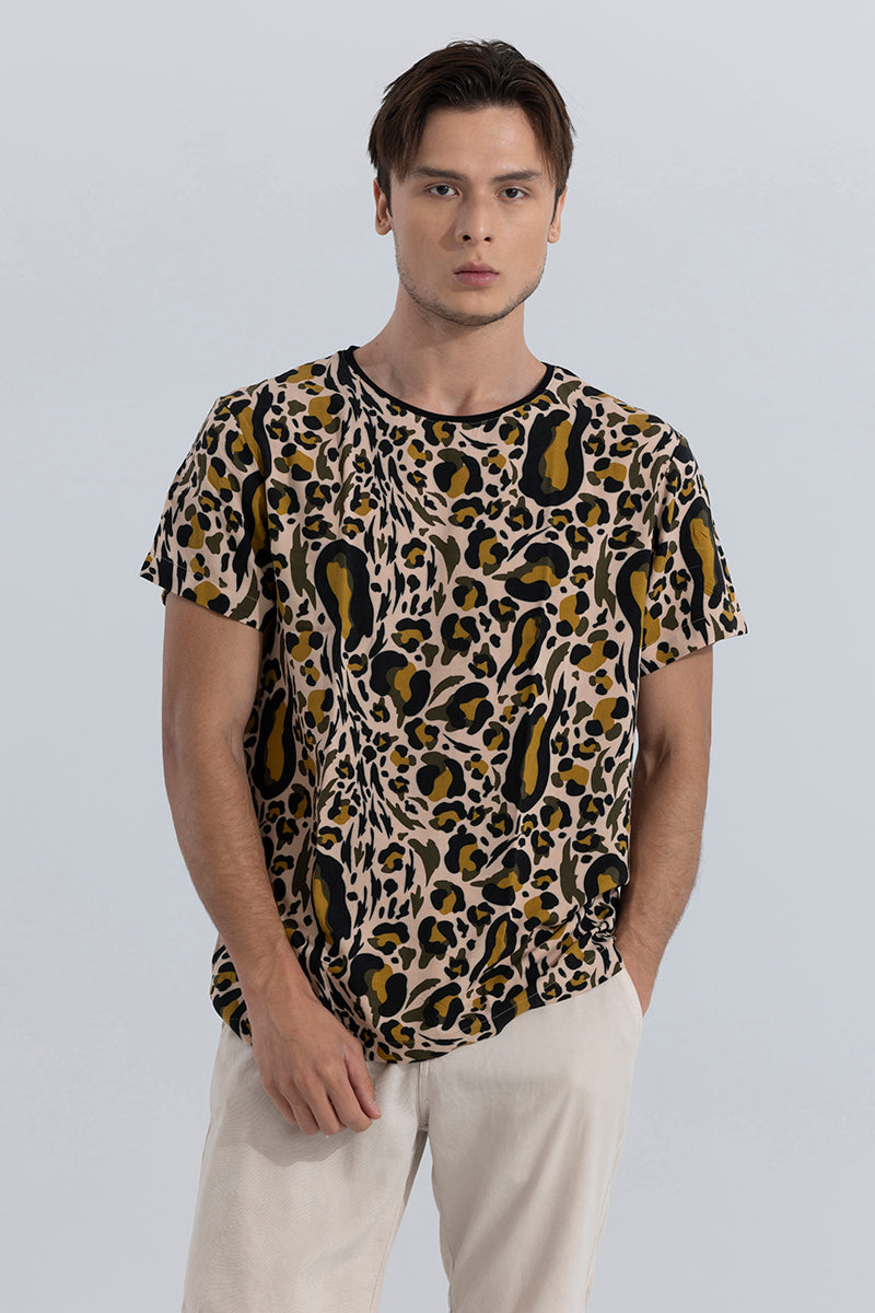 Buy Men's Abstract Leopard Beige T-Shirt Online | SNITCH
