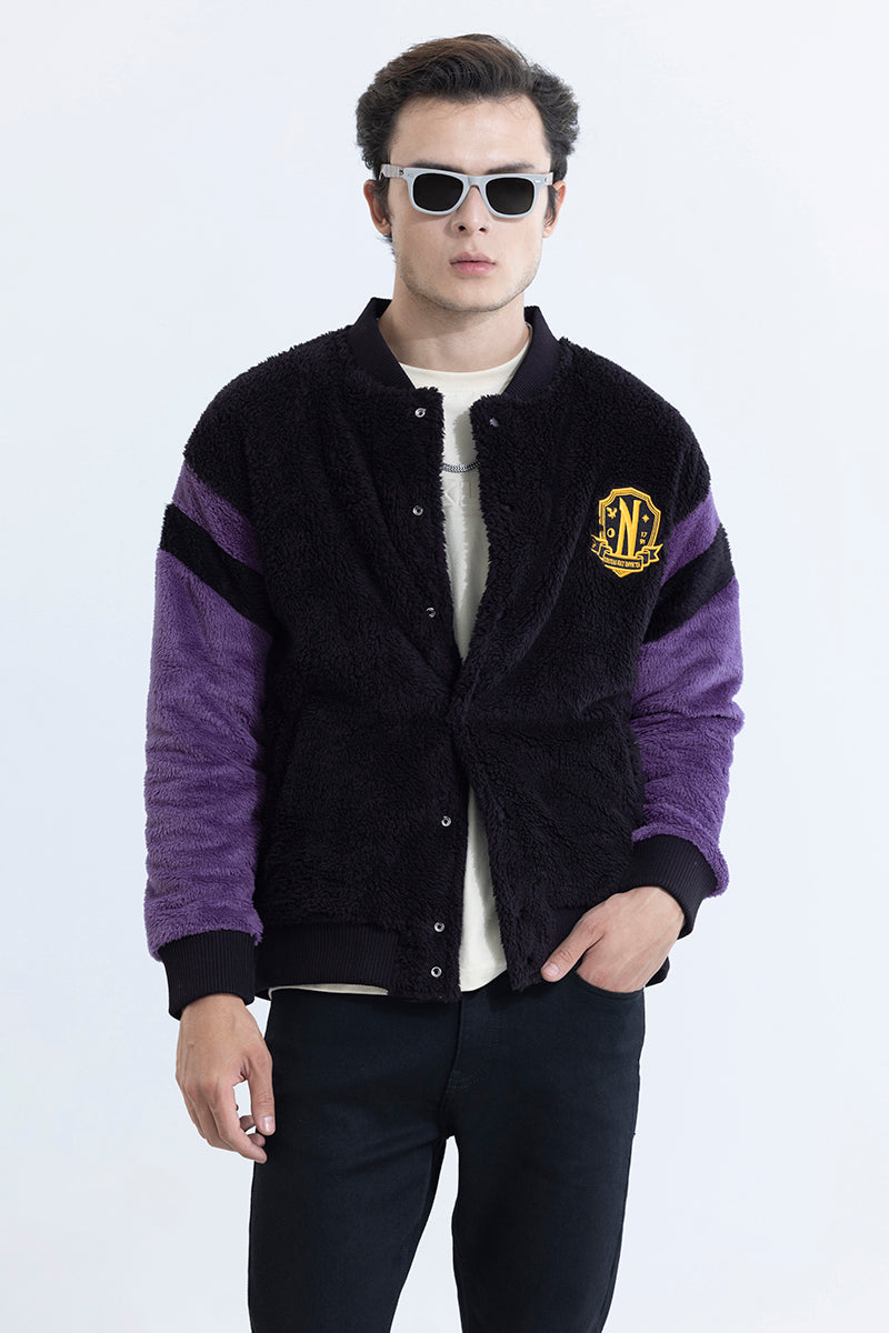 Purple and black varsity jacket deals