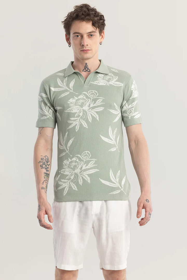 Florazure Green Floral Polo T-Shirt