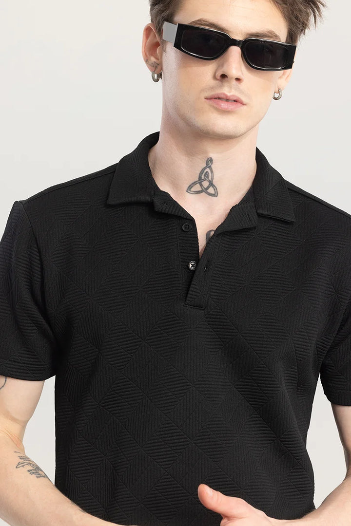 GeoVerve Black Printed Polo T-Shirt