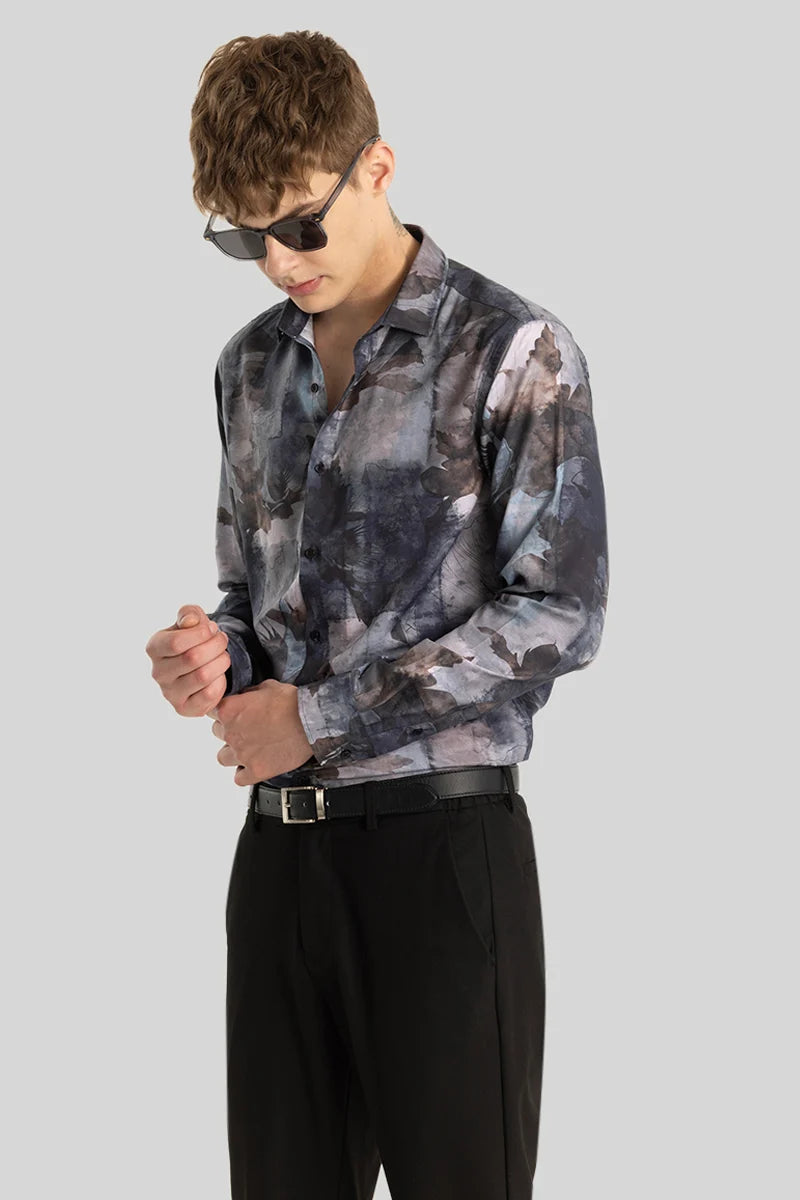 Gray abstract thread embroidered Shirt main image 1