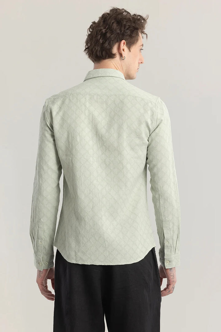 Quiltrend Green Self Design Shirt
