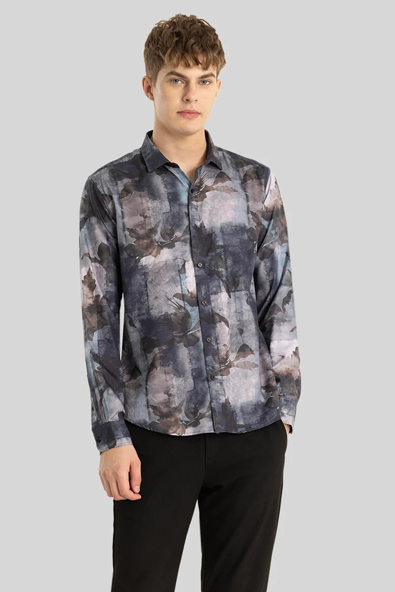 Gray abstract thread embroidered Shirt main image 0