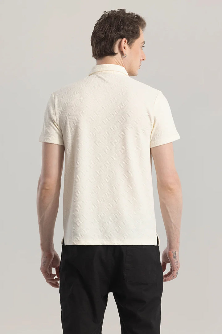 ZipPolo Printed Cream Polo T-Shirt
