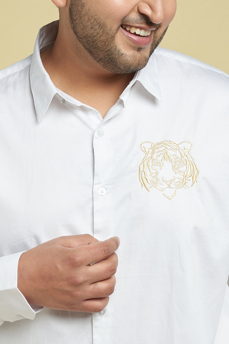 Caspian Tiger White Satin Full Sleeves Shirt - SNITCH