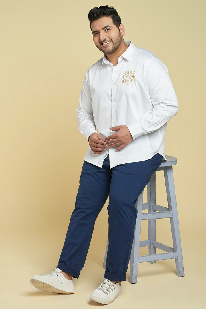 Caspian Tiger White Satin Full Sleeves Shirt - SNITCH