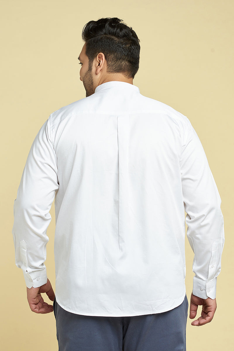 Tiger White Satin Mandarin Collar Shirt - SNITCH