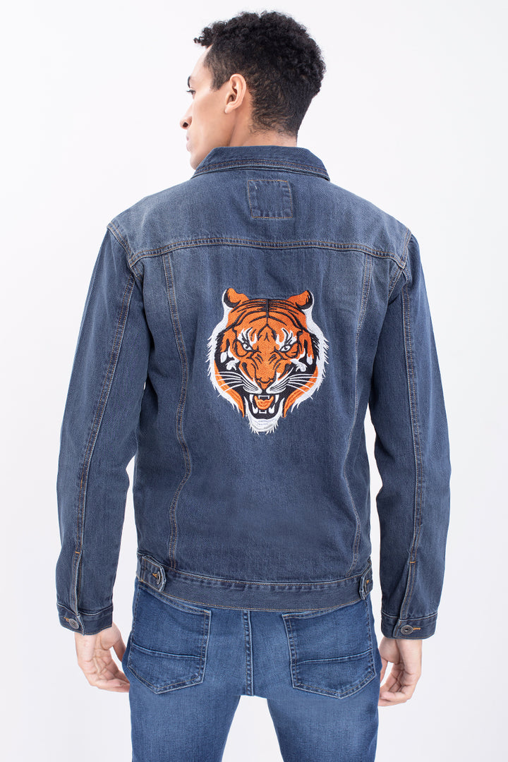 Aged Blue Tiger Denim Jacket - SNITCH