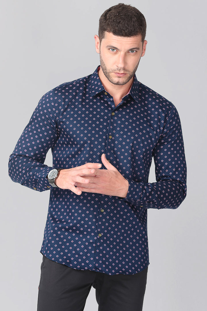 Navy Daisy Floral Printed Shirt - SNITCH