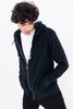 Navy Cotton Stretch Popcorn Knitted Hoodie Jacket - SNITCH