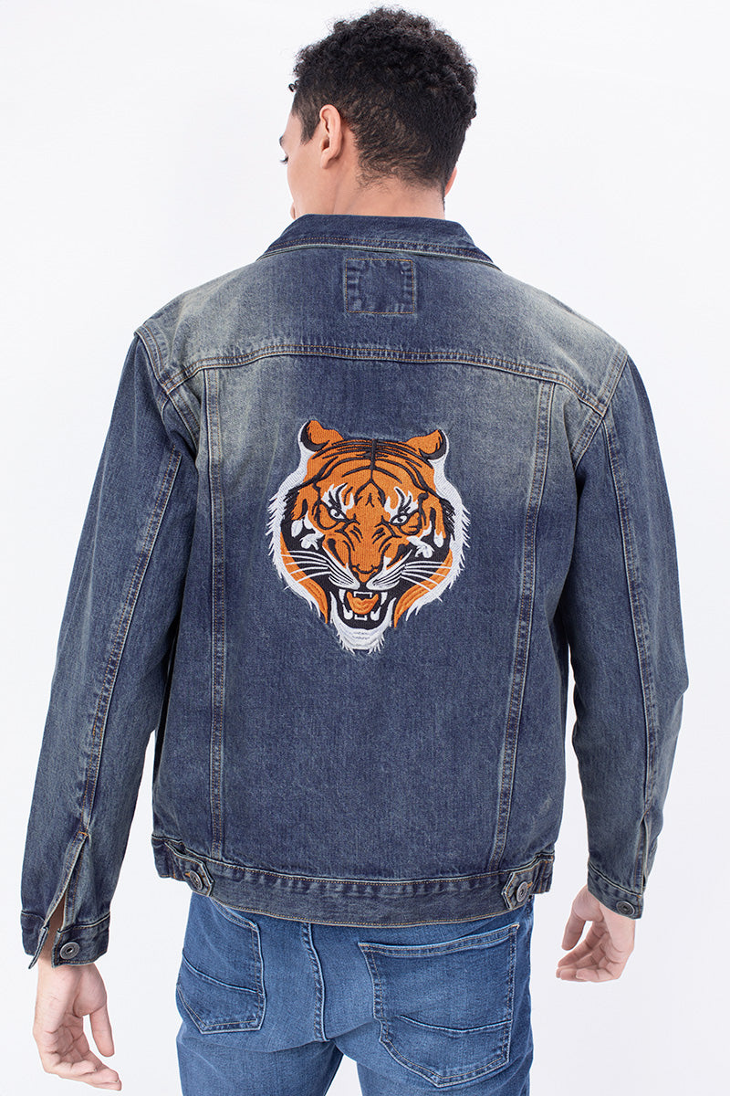 Antic Blue Tiger Denim Jackets - SNITCH