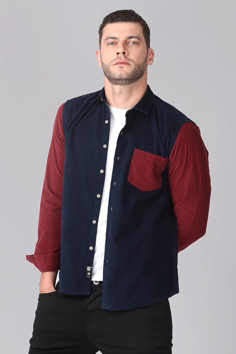 Navy with Maroon Corduroy Shirt - SNITCH