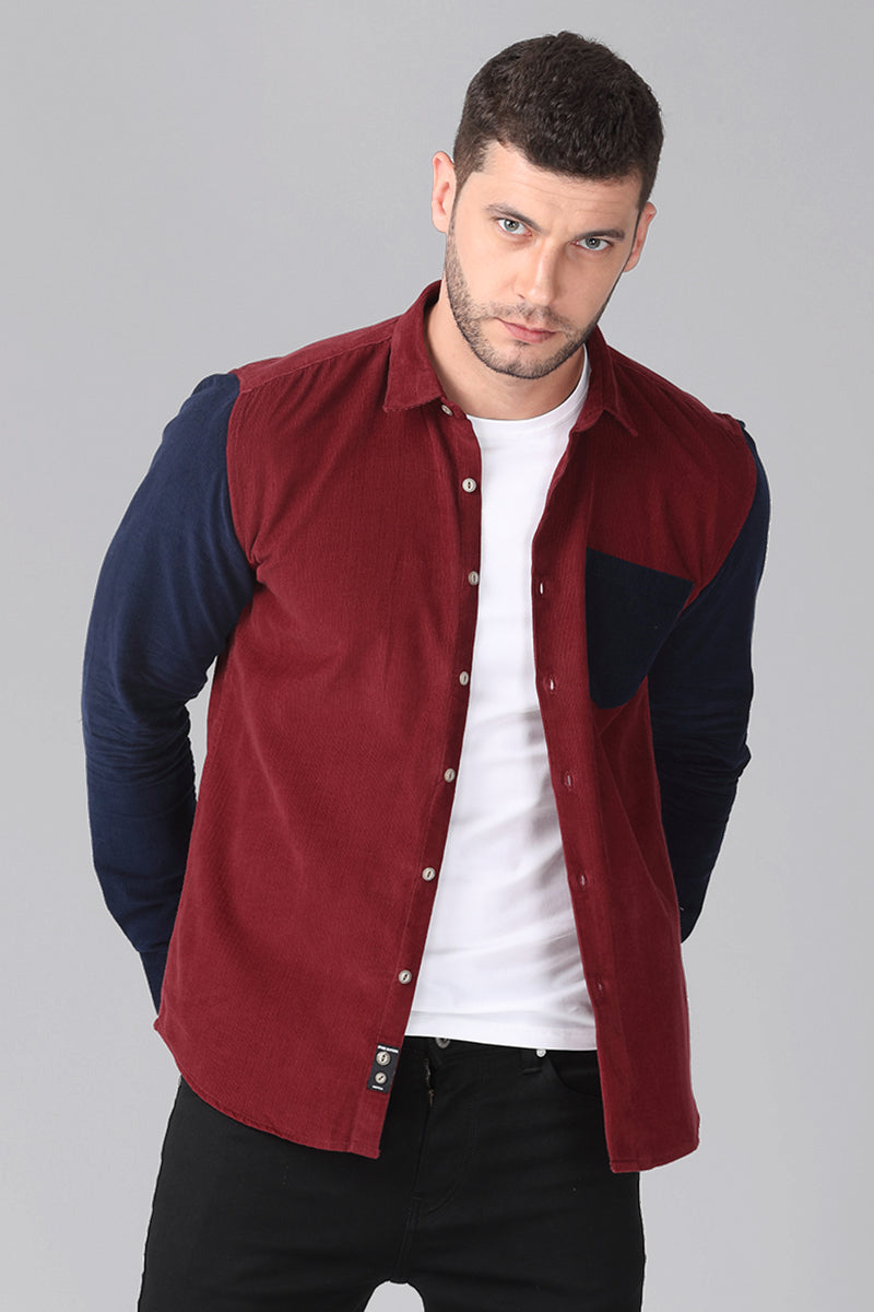 Maroon with Navy Corduroy Shirt - SNITCH