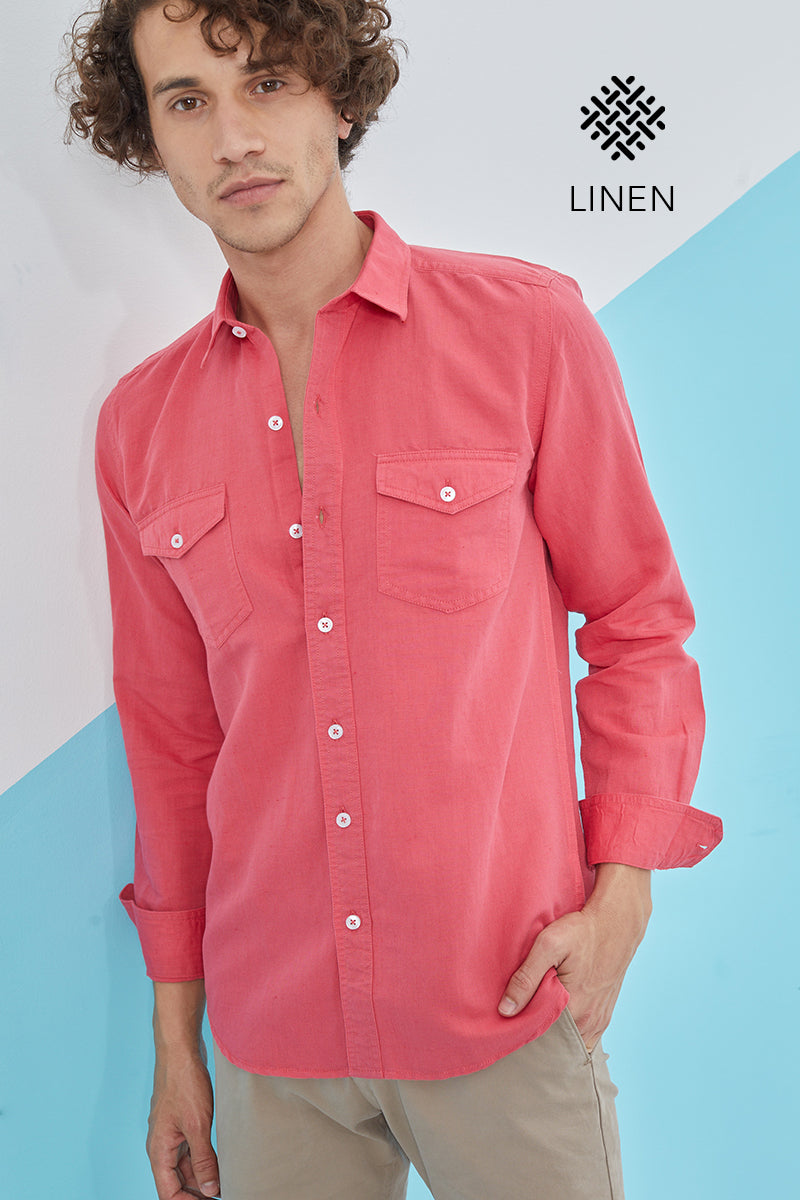 Pink Double Pocket Cotlin Shirt - SNITCH