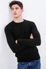 Black Solid Rib-Knit Crew Neck Sweater - SNITCH