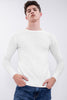 White Solid Rib-Knit Crew Neck Sweater - SNITCH