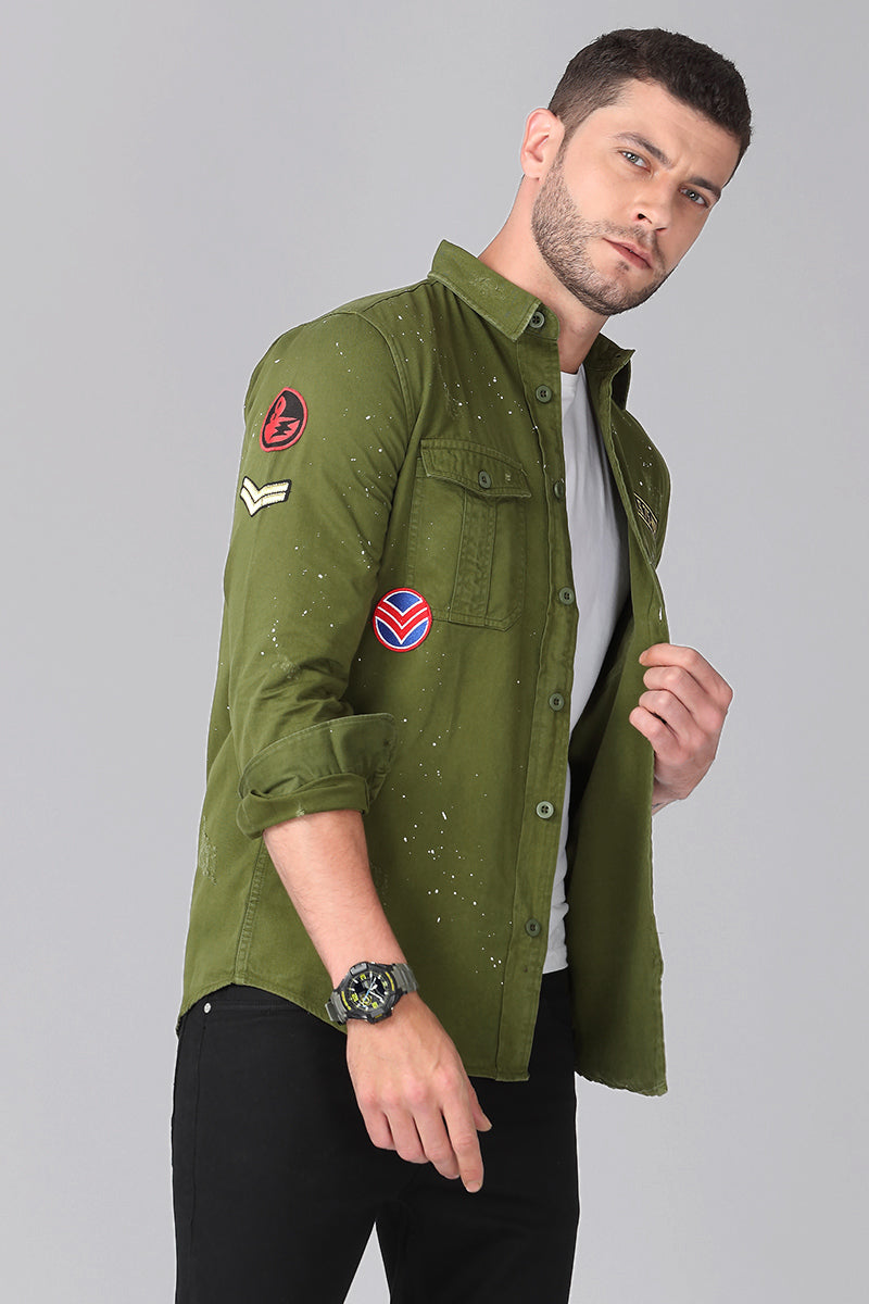 Suave Olive Green Cargo Shirt - SNITCH