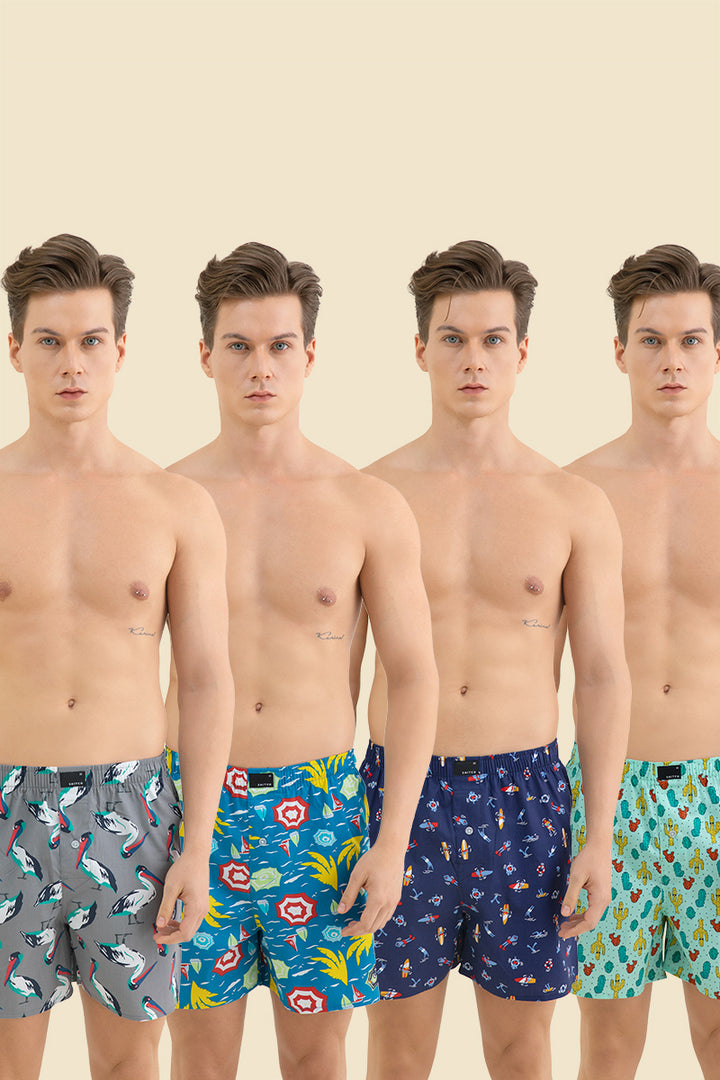 Marine Printed Cotton Boxers - Pack of 4 - SNITCH