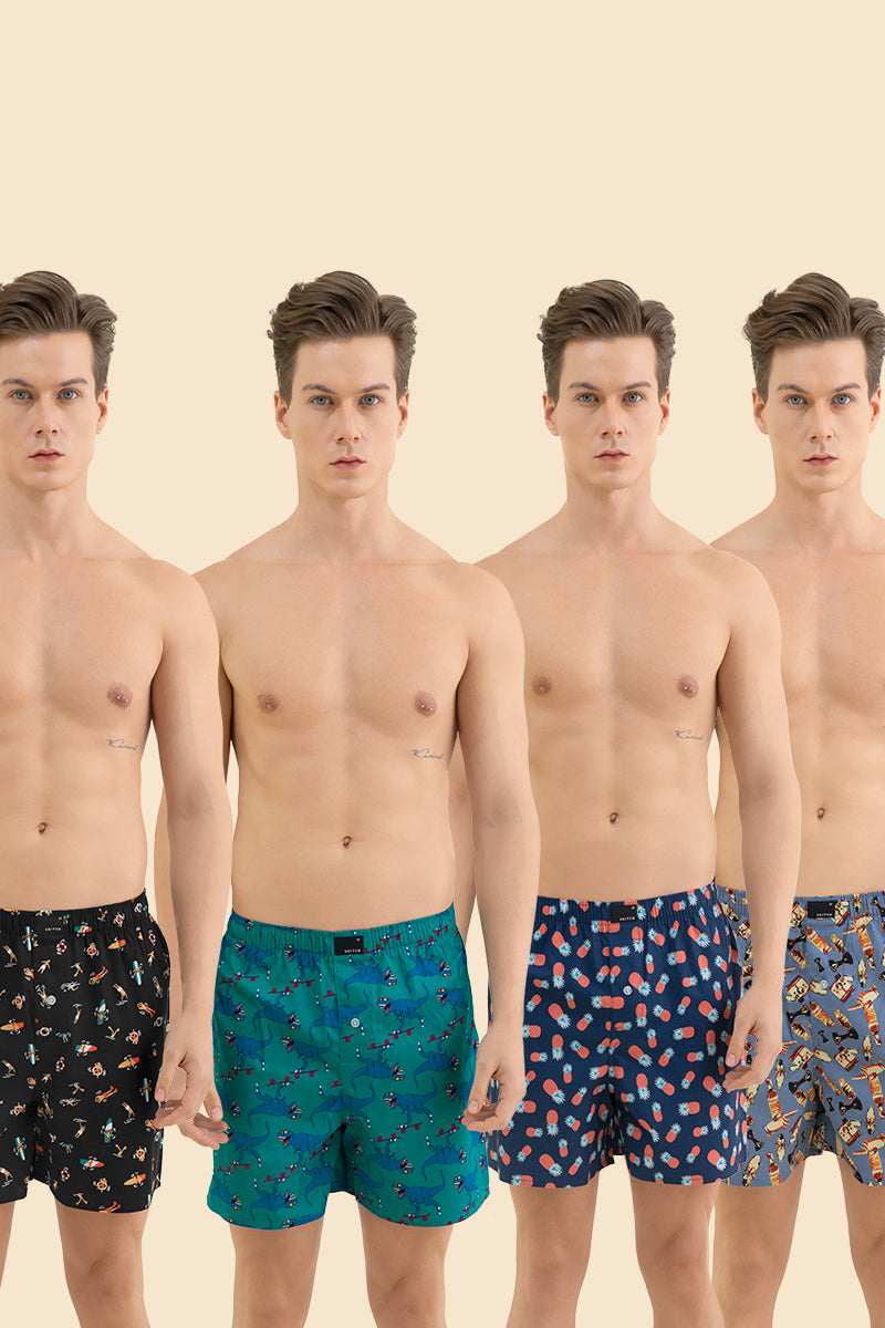 Peppy Printed Cotton Boxers - Pack of 4 - SNITCH
