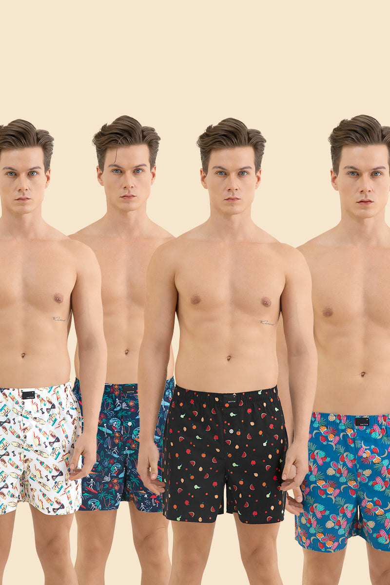 Vacay Printed Cotton Boxers - Pack of 4 - SNITCH