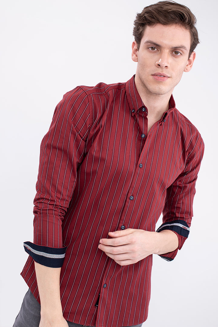 Red Cotton Twill Stripe Shirt - SNITCH