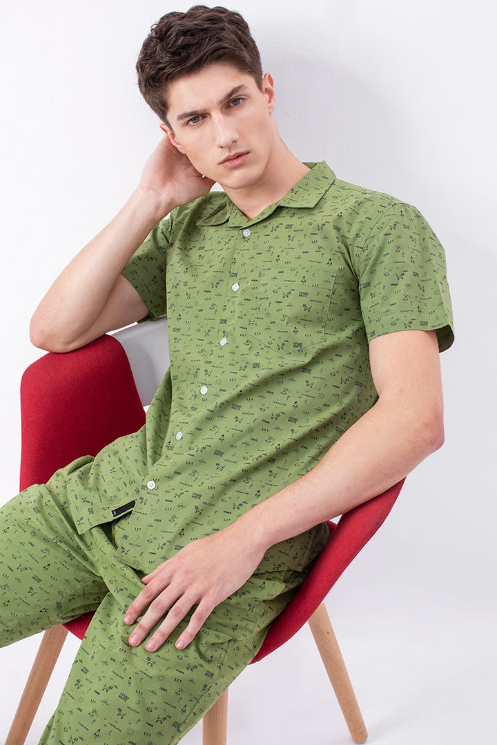 Green Fun Aeronautical Print Cotton Pyjama Set - SNITCH