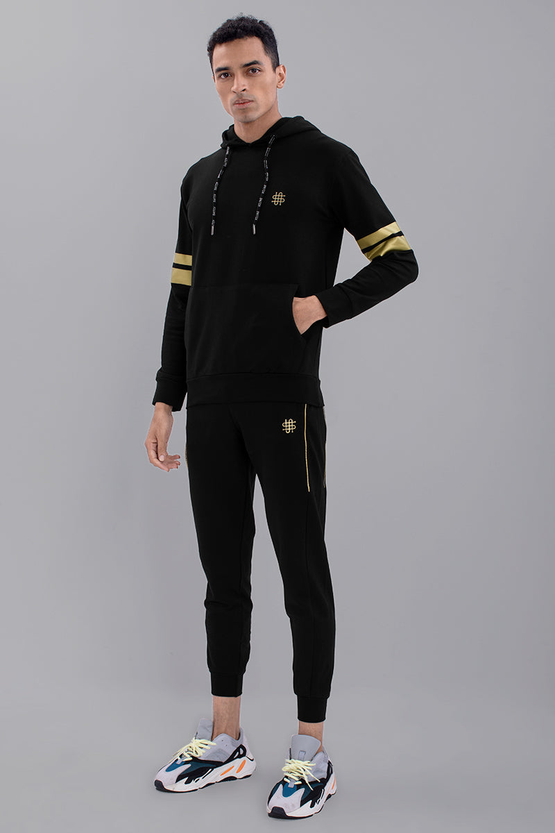 Black Solid Hoodie Co-Ords Jogsuit - SNITCH
