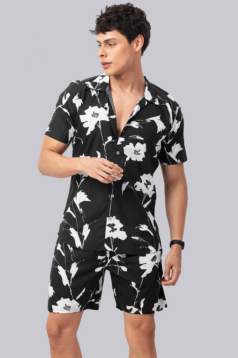 Black Floral Printed Rayon Co-Ords - SNITCH