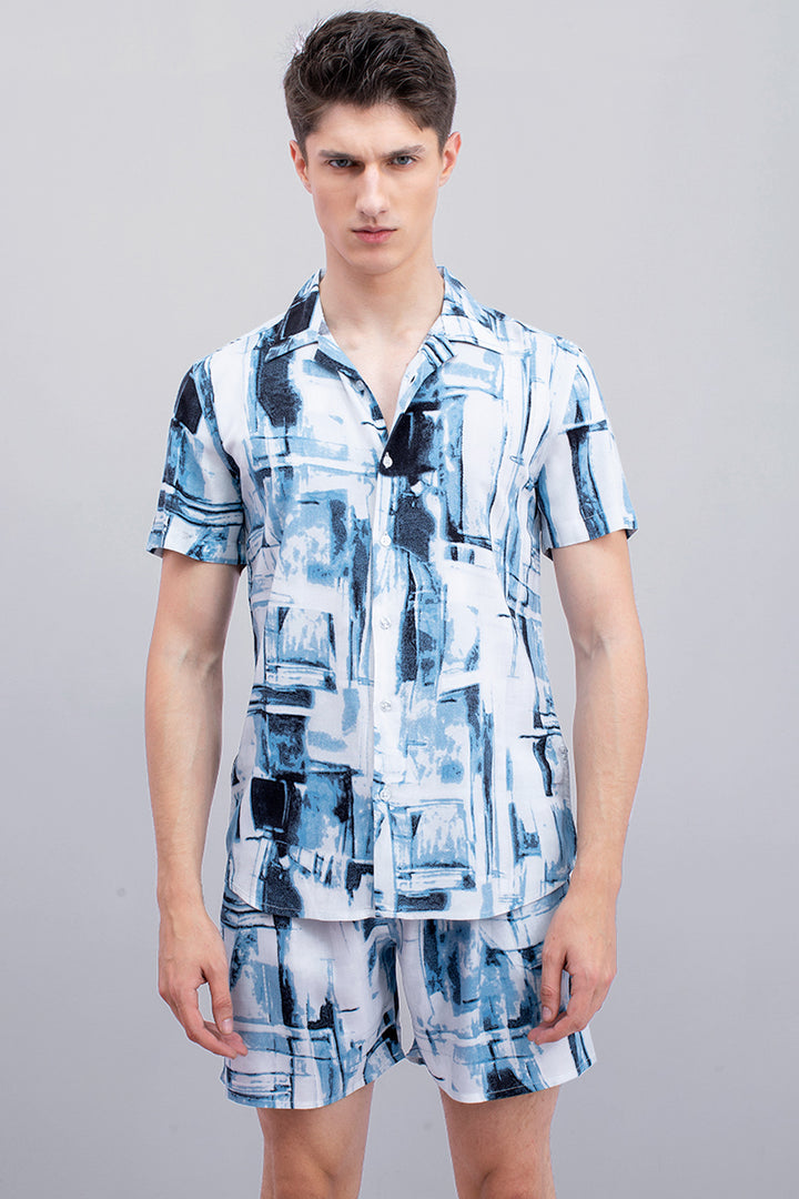 Blue Block Printed Rayon Co-Ords - SNITCH