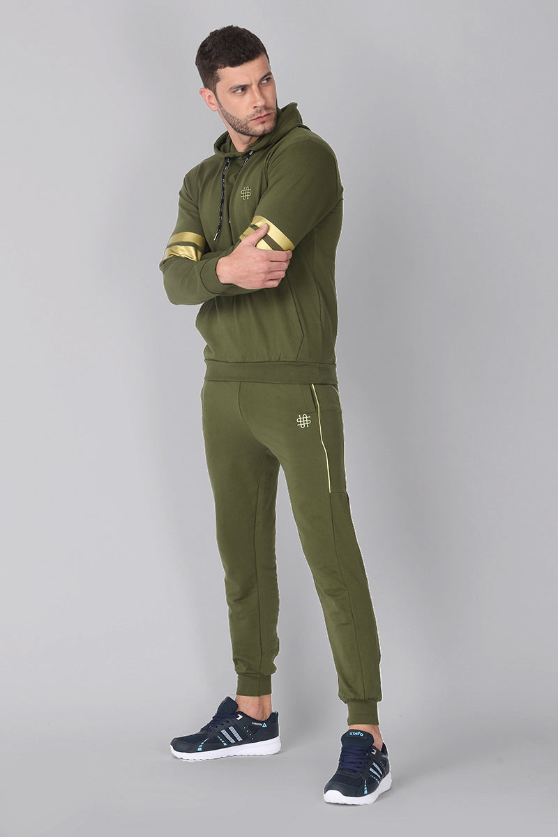 Olive Green Solid Hoodie Co-ords Jogsuit - SNITCH