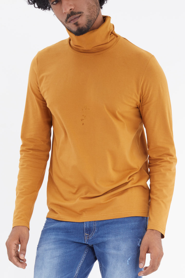 Mustard Full Sleeves T-Shirt with Face Cover - SNITCH
