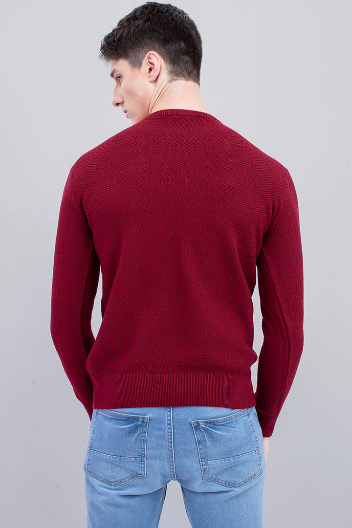 Red Zig Zag Rib-Knit Crew Neck Sweater - SNITCH