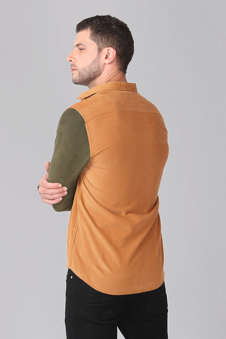 Rustic Orange with Olive Green Corduroy Shirt - SNITCH