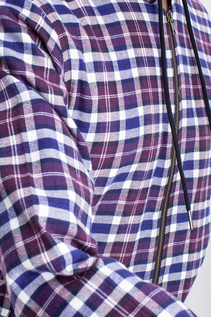 Purple Multi Checks Flannel Hoodie Jacket - SNITCH