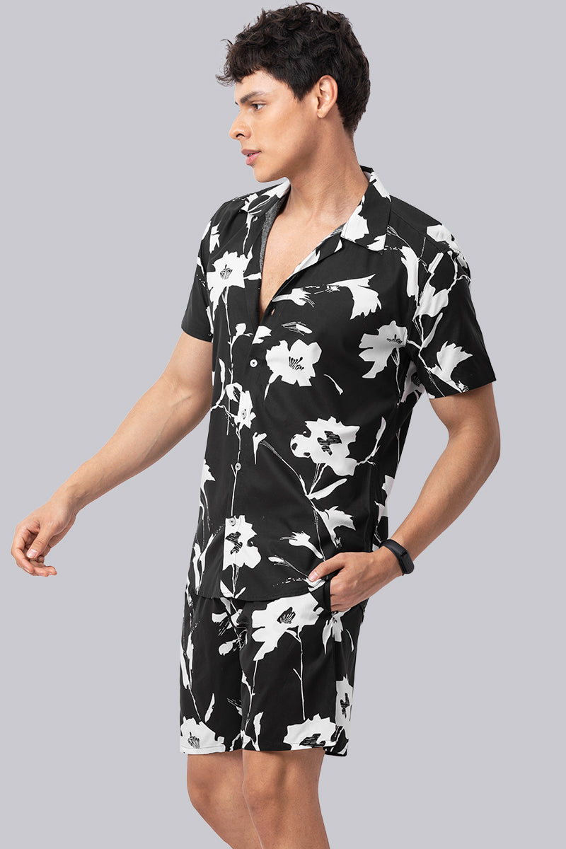 Black Floral Printed Rayon Co-Ords - SNITCH