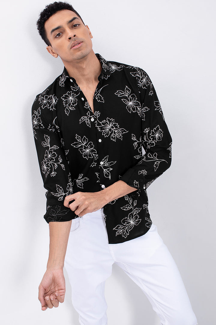 Black Viscose Floral Print Shirt - SNITCH