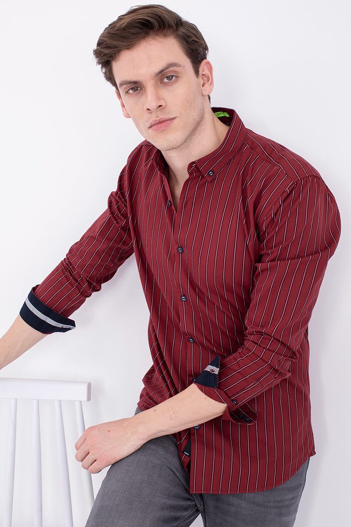 Red Cotton Twill Stripe Shirt - SNITCH