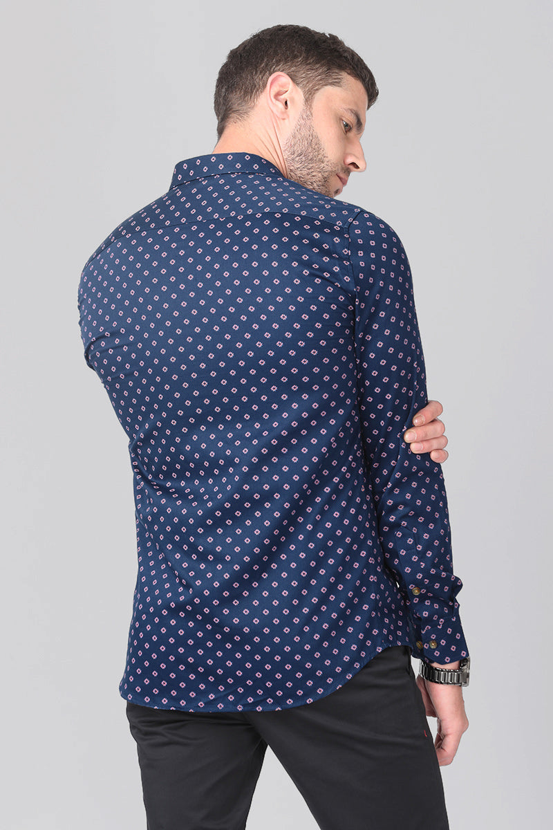 Navy Daisy Floral Printed Shirt - SNITCH