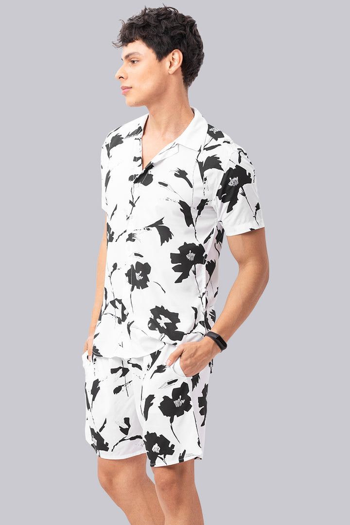 White Floral Printed Rayon Co-Ords - SNITCH