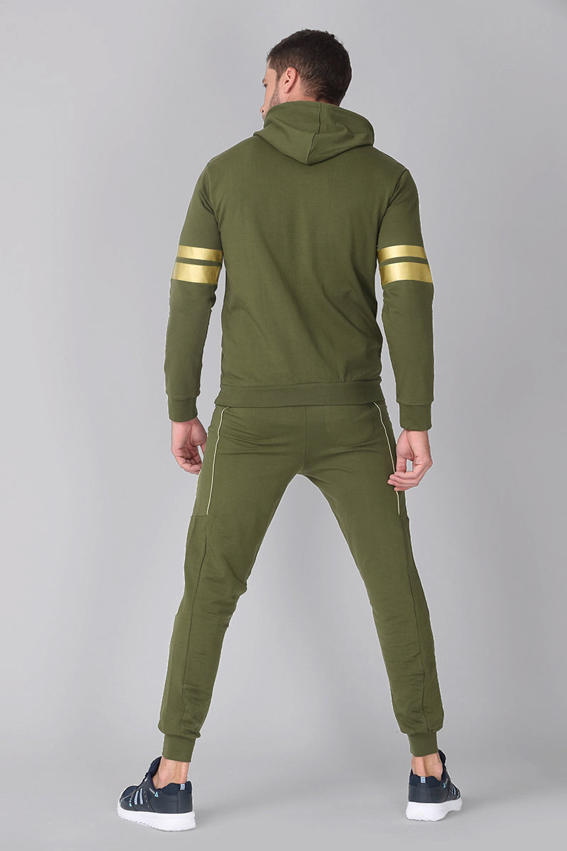 Olive Green Solid Hoodie Co-ords Jogsuit - SNITCH