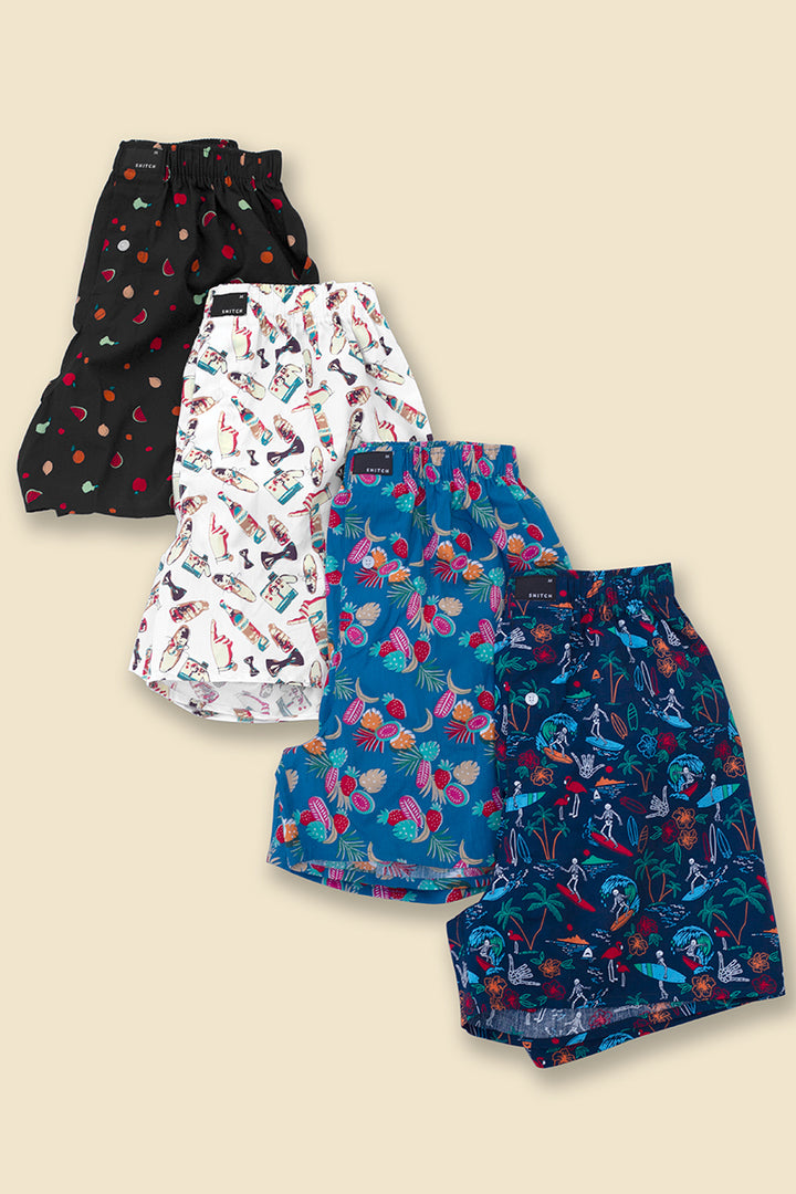 Vacay Printed Cotton Boxers - Pack of 4 - SNITCH