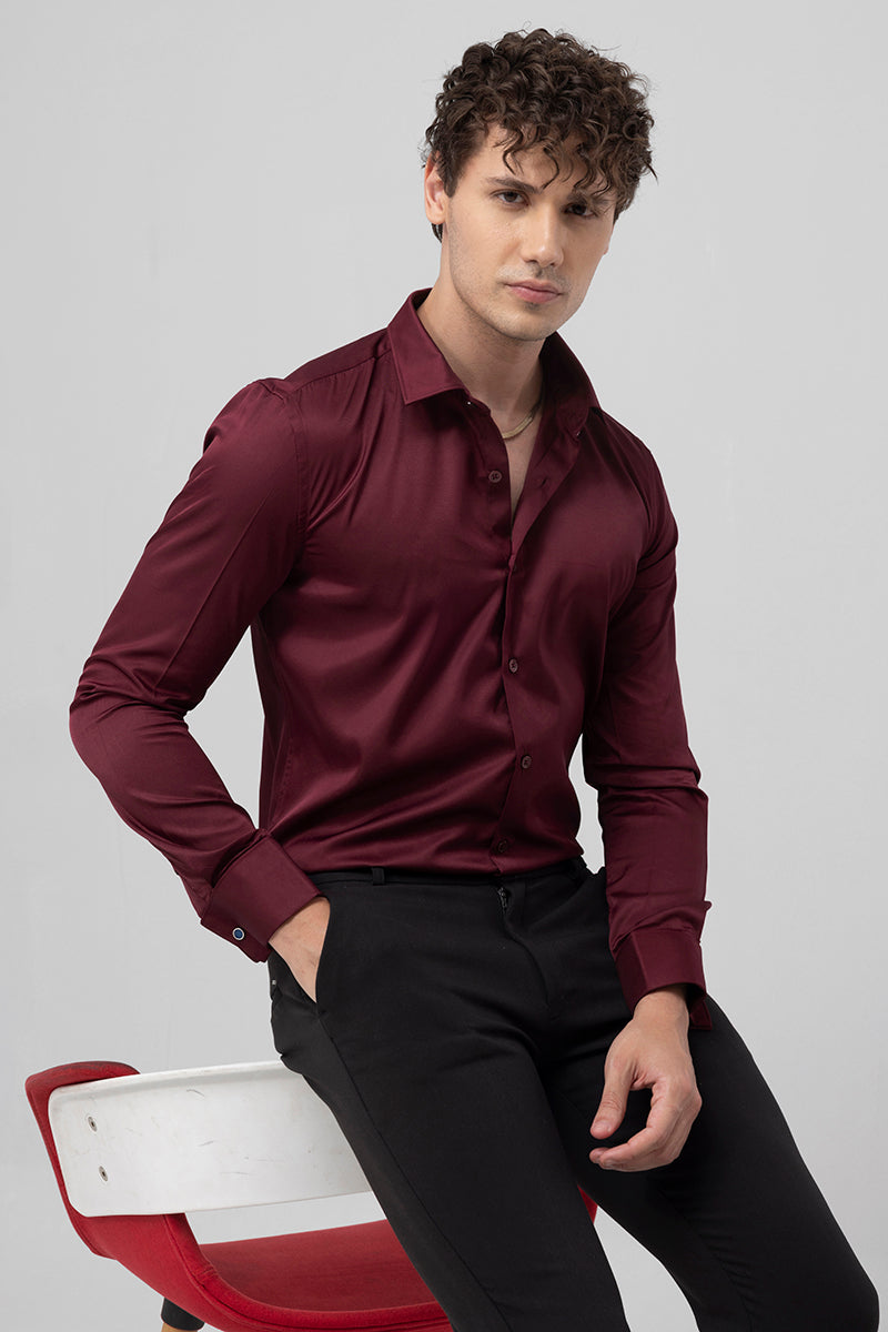 Buy Men's Double Cuff Maroon Shirt Online