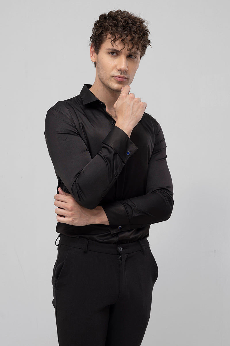 Buy Men s Double Cuff Black Shirt Online SNITCH