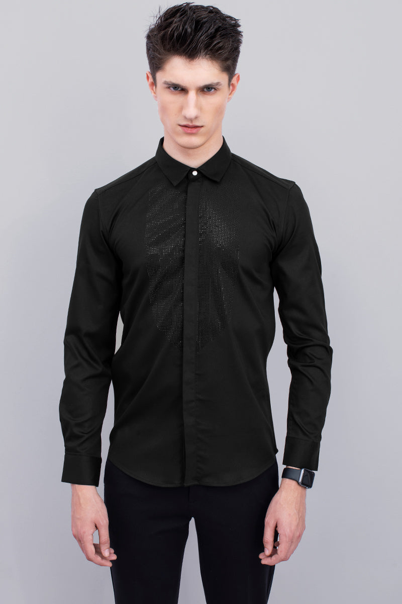 Black Beaded Designer Shirt - SNITCH