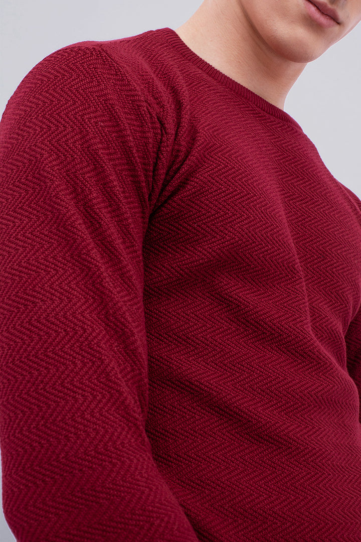 Red Zig Zag Rib-Knit Crew Neck Sweater - SNITCH