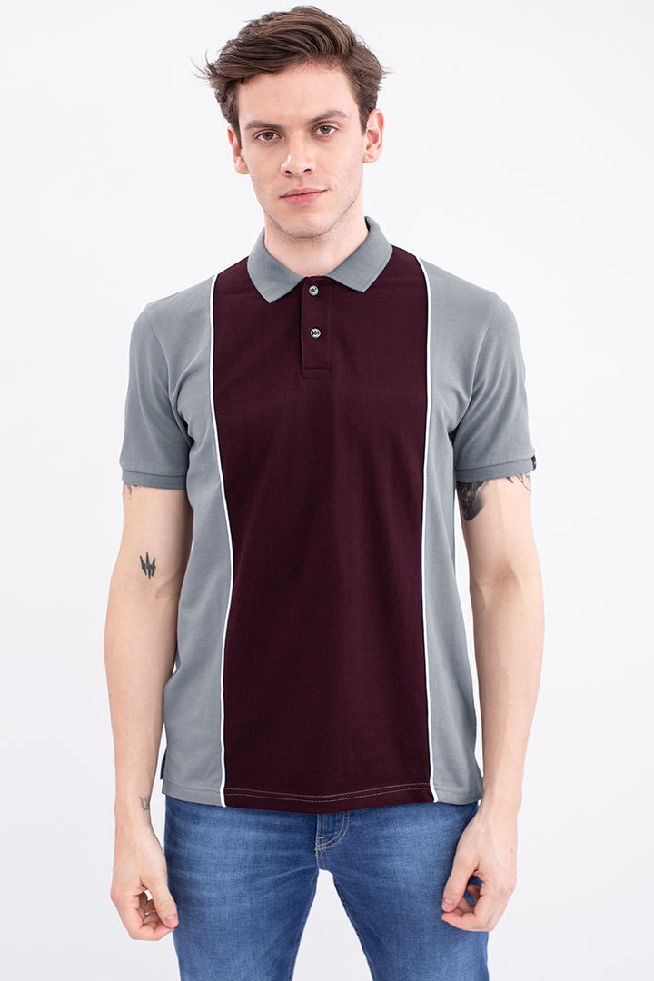Wine Cut & Sew Knitted Polo T-Shirt - SNITCH