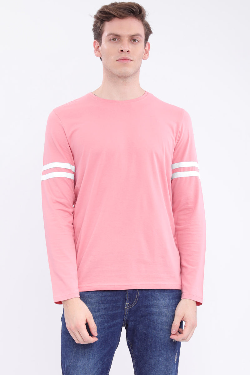 Pink Crew Neck Cotton 4-Way Stretch T-Shirt - SNITCH