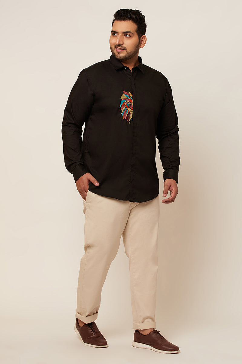 Black Lion Embroidery Shirt - SNITCH